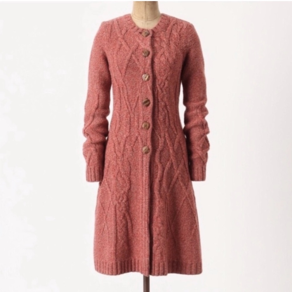 Wool Blend Anthro Far Away From Close Cable Knit Long Duster Thick Wool Cardigan